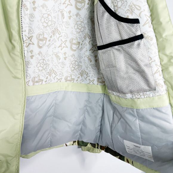e408 Womens Medium M Pale Green Vixen Ski Jacket Snowboarding Floral Camo Print - Picture 12 of 16
